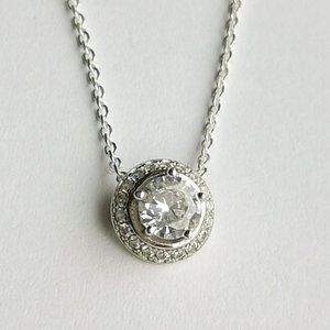 New, sterling silver cz halo solitaire necklace